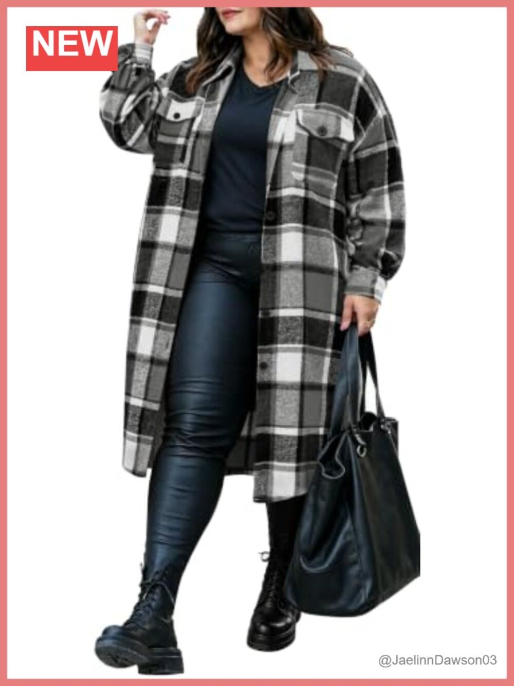 Plus Size Flannel Plaid Shacket Button Down Shirt